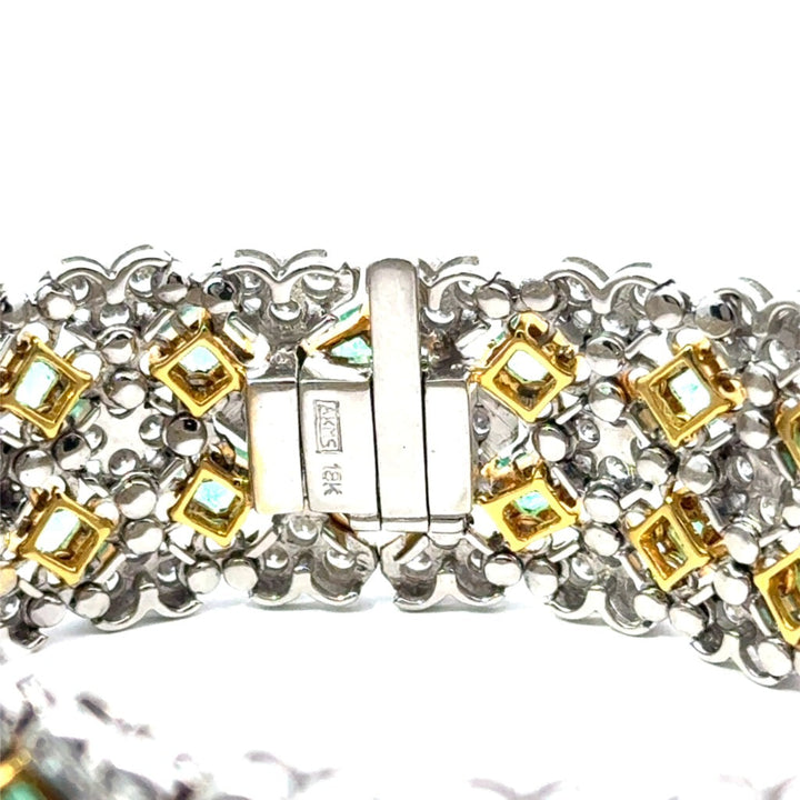 Designer Emerald and Diamond 18K Yellow and White Gold Bracelet