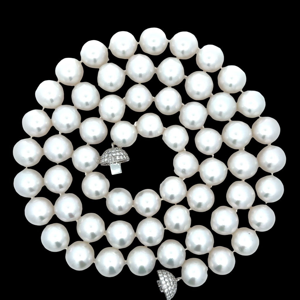 Estate South Sea Pearl 13 x 13.60 mm and Diamond 38" Necklace (18K)