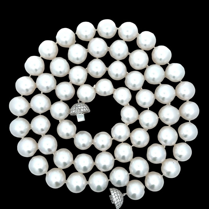 Estate South Sea Pearl 13 x 13.60 mm and Diamond 38" Necklace (18K)