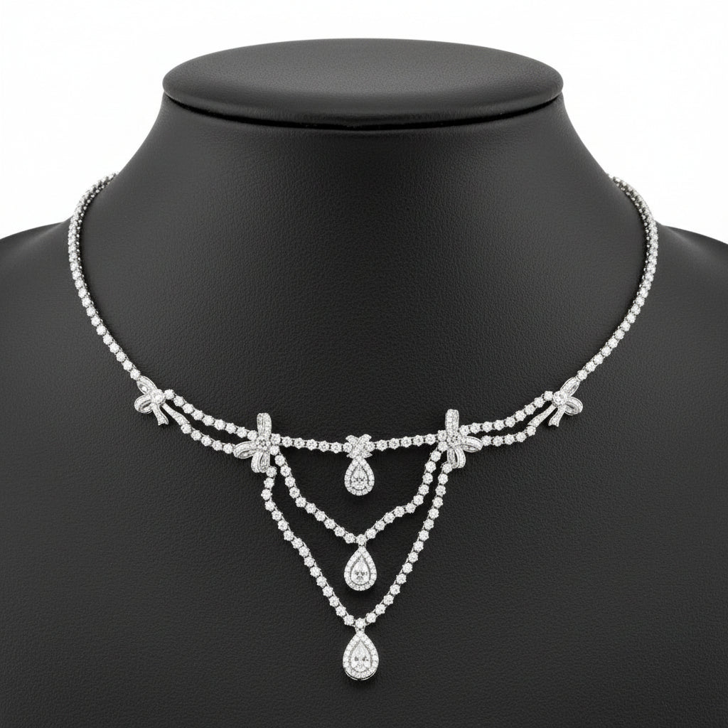 11cttw Diamond Bib 18K White Gold Necklace