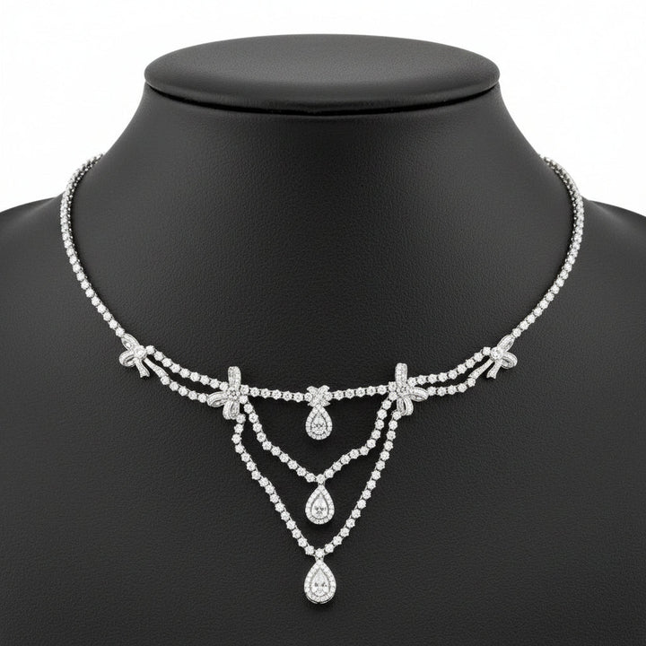 11cttw Diamond Bib 18K White Gold Necklace