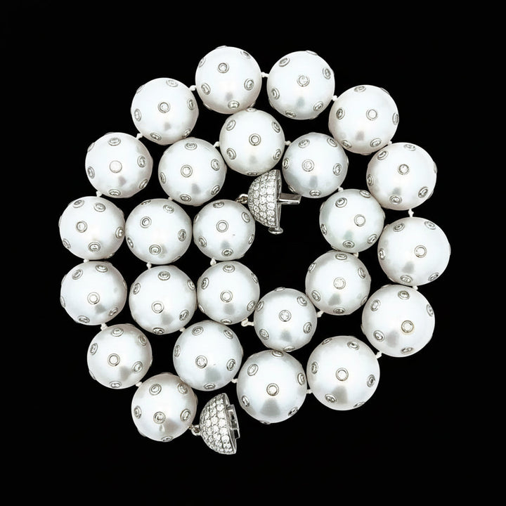 Large South Sea Pearl and Diamond 18K White Gold Necklace
