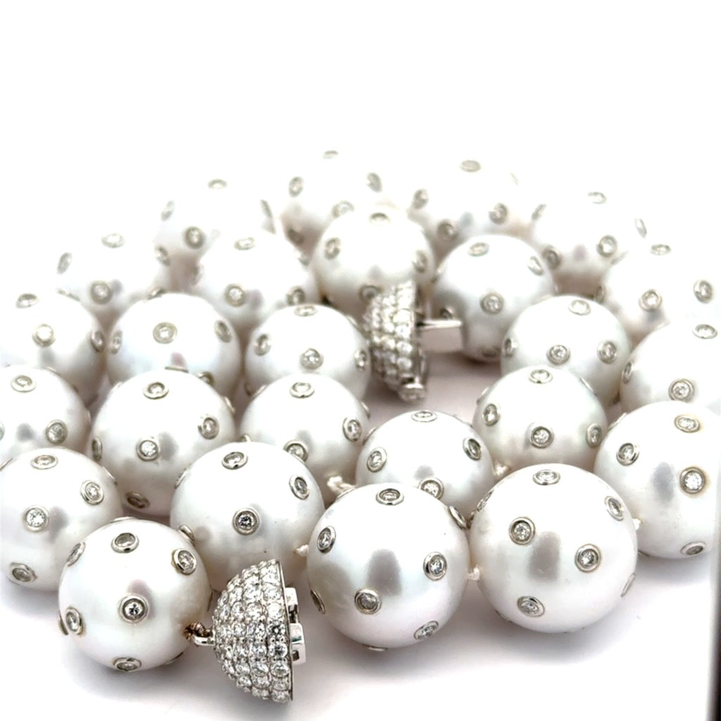 Large South Sea Pearl and Diamond 18K White Gold Necklace