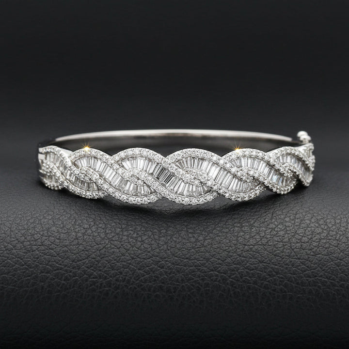 Designer 7.80cttw. Diamond 18K White Gold Bangle