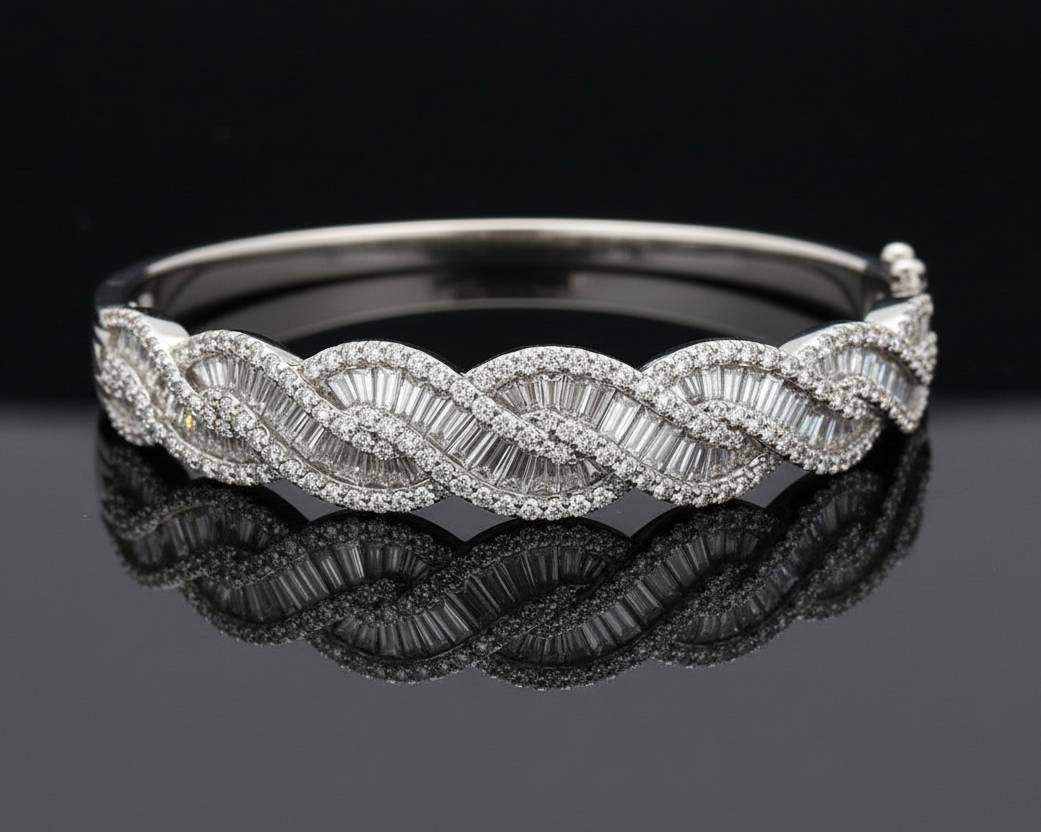 Designer 7.80cttw. Diamond 18K White Gold Bangle