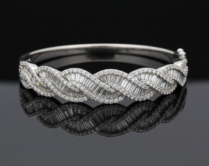 Designer 7.80cttw. Diamond 18K White Gold Bangle