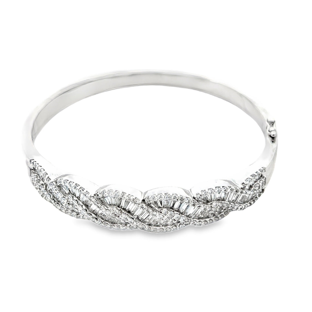 Designer 7.80cttw. Diamond 18K White Gold Bangle