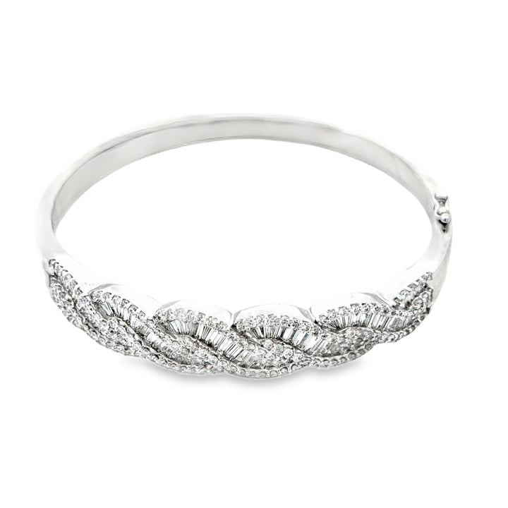 Designer 7.80cttw. Diamond 18K White Gold Bangle