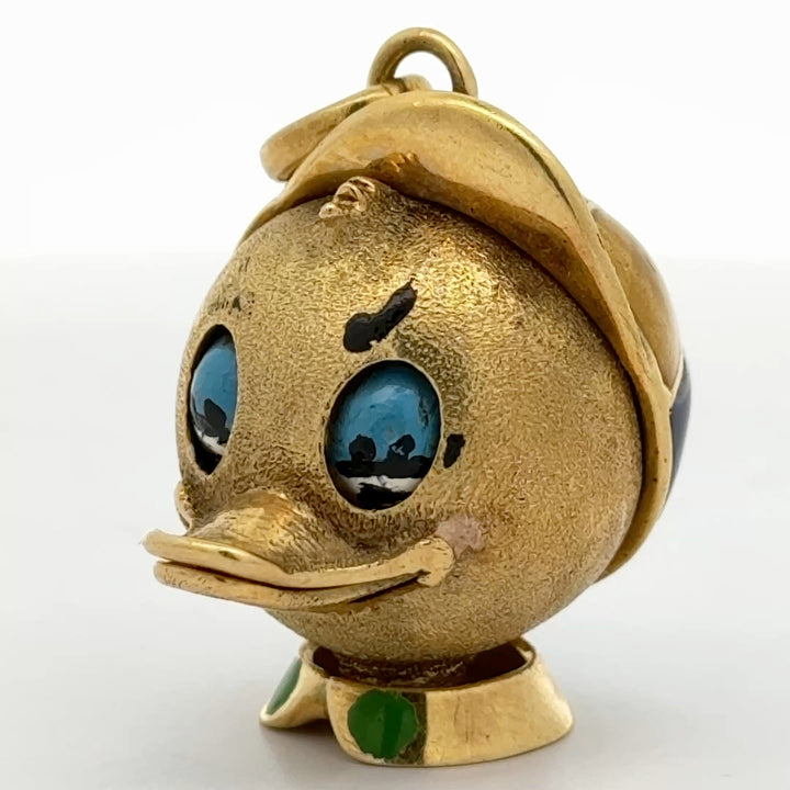 Rare - Donald Duck Mechincal 18K Yellow Gold and Enamel Pendant