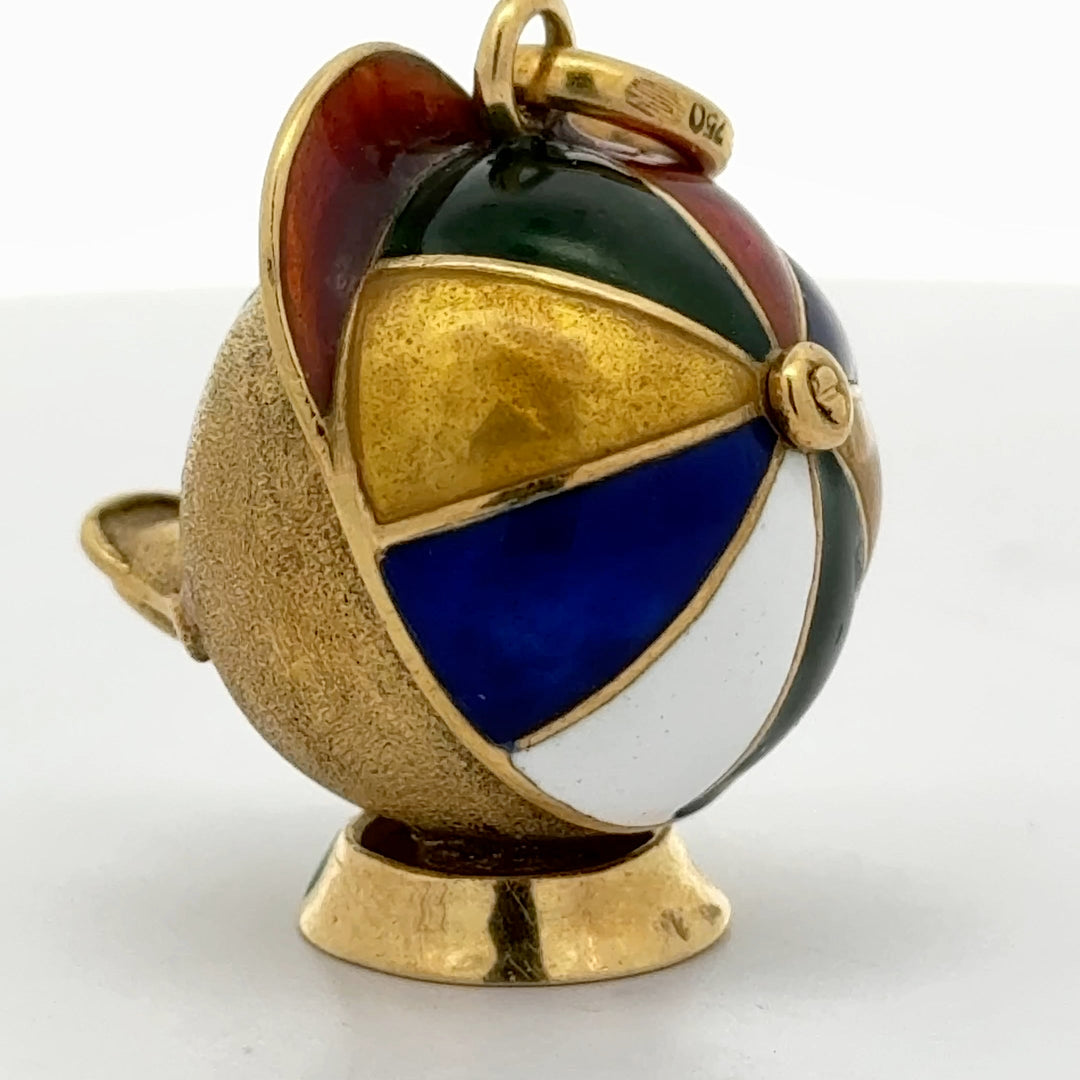 Rare - Donald Duck Mechincal 18K Yellow Gold and Enamel Pendant