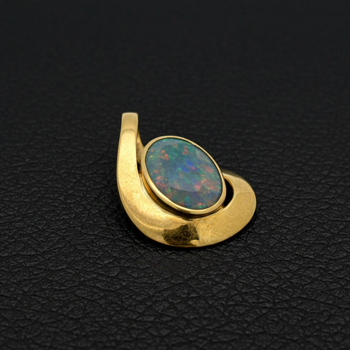 Designer Simon Golub 5.50ct Natural Black Opal and 18Kt Yellow Gold Pendant