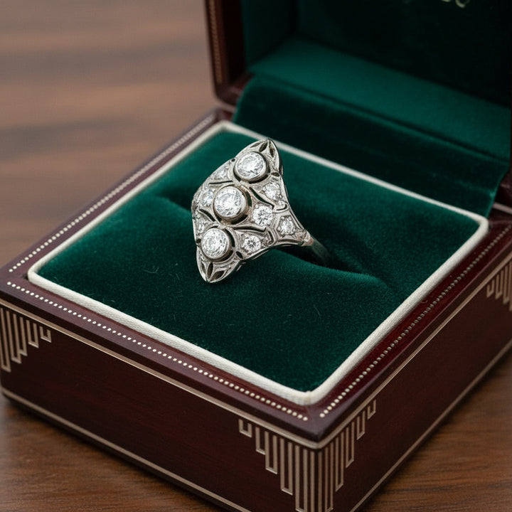 Art Deco 1920's Diamond, 14K White Gold and Platinum Ring