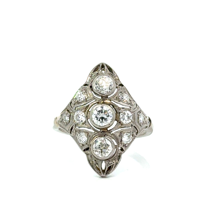 Art Deco 1920's Diamond, 14K White Gold and Platinum Ring