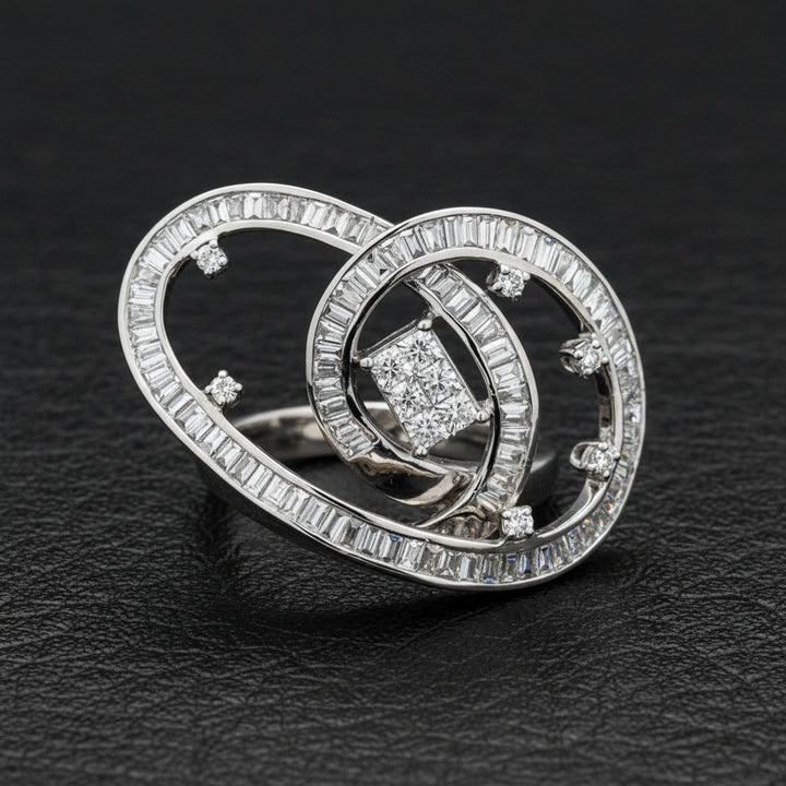 Designer Diamond Swirl 18K White Gold Ring