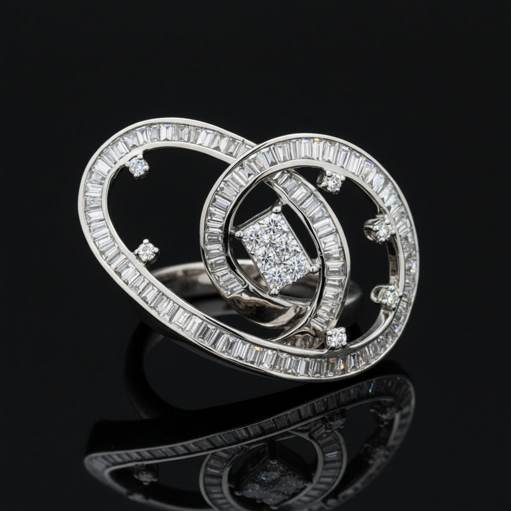 Designer Diamond Swirl 18K White Gold Ring