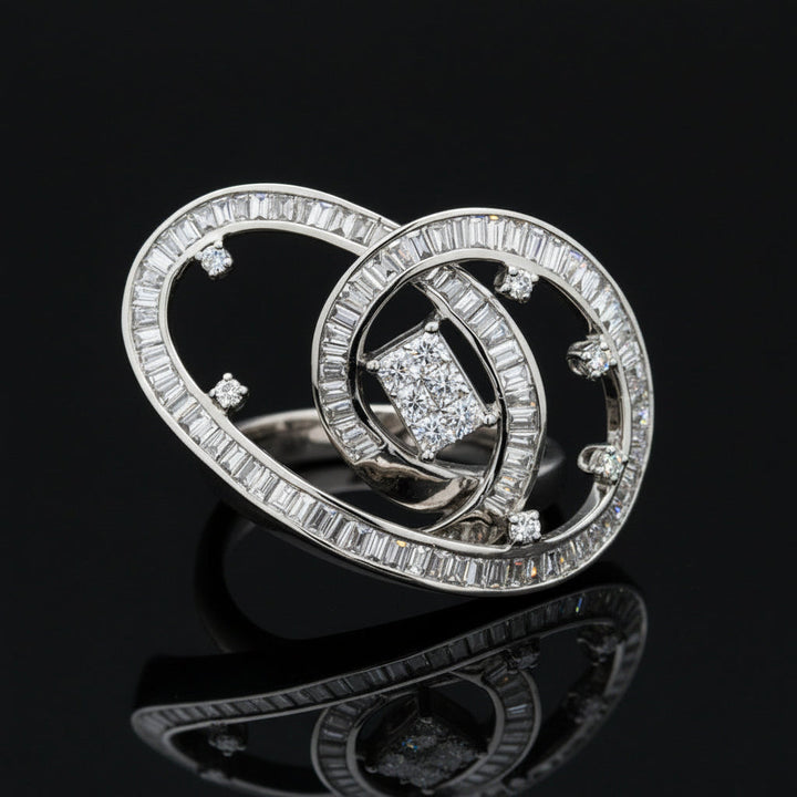 Designer Diamond Swirl 18K White Gold Ring