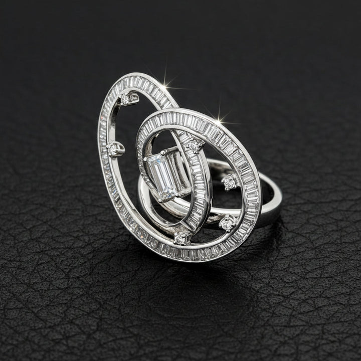 Designer Diamond Swirl 18K White Gold Ring