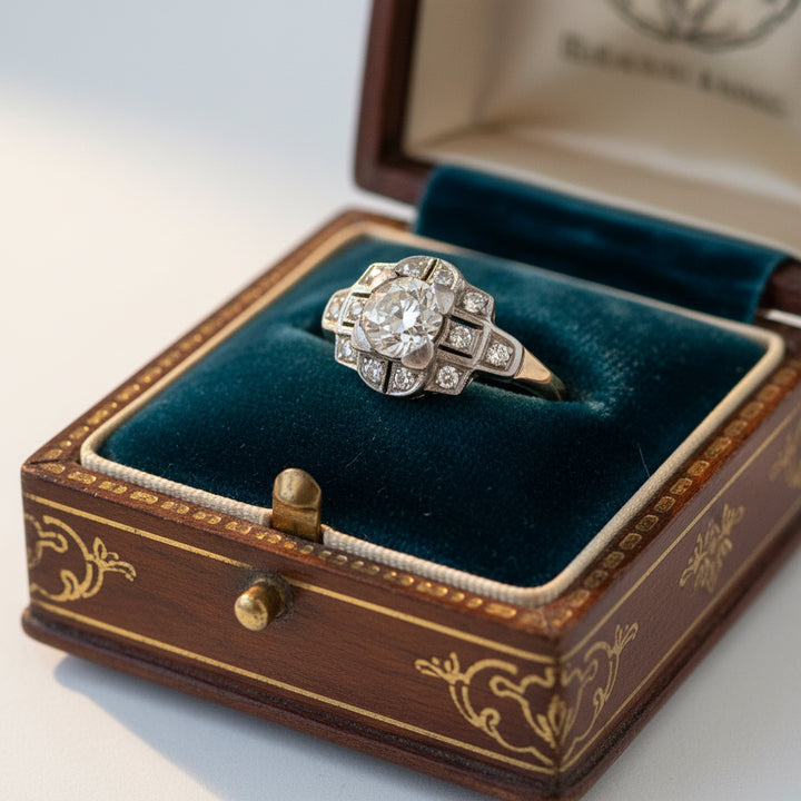 Art Deco 1920's Diamond, 14K White Gold and Platinum Ring