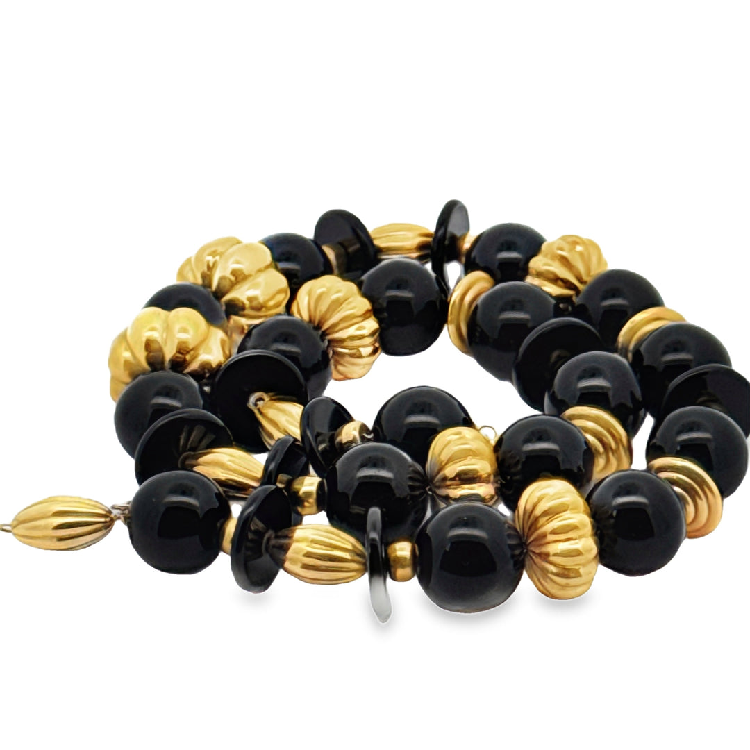 Custom Made Onyx and 14K/18K Yellow Gold Necklace