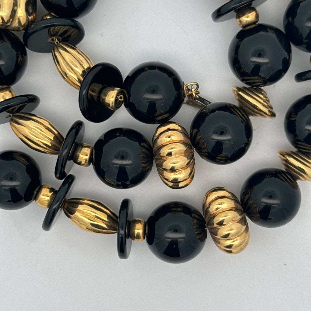 Custom Made Onyx and 14K/18K Yellow Gold Necklace