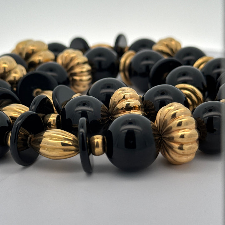 Custom Made Onyx and 14K/18K Yellow Gold Necklace