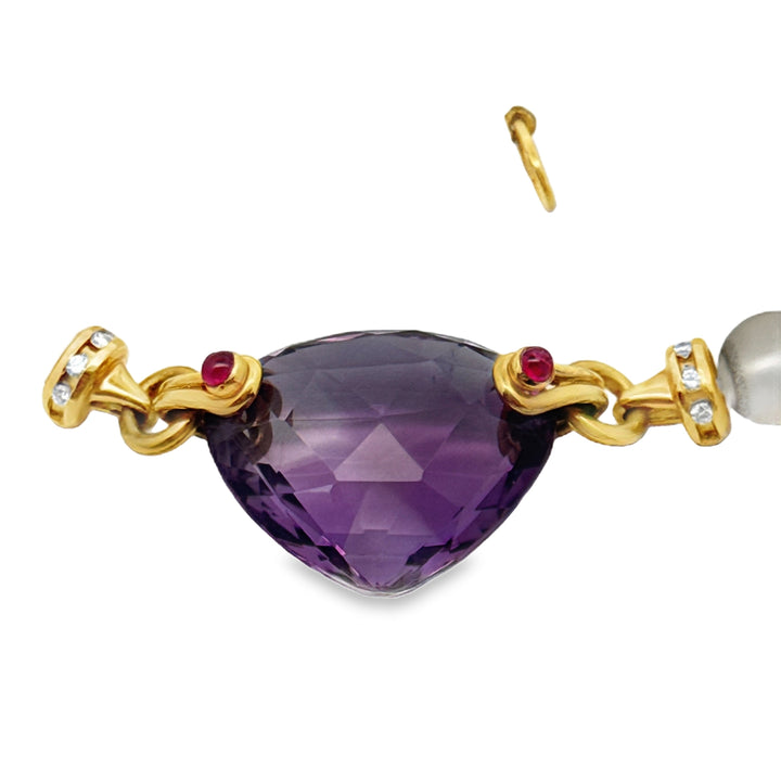 Italian Diamond, Ruby, Amethyst, Rock Crystal 18K Yellow Gold Necklace
