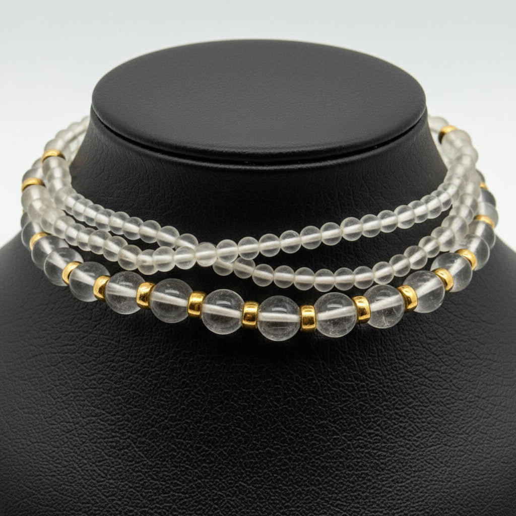 Rock Crystal Multi Strand and 14K Yellow Gold Necklace