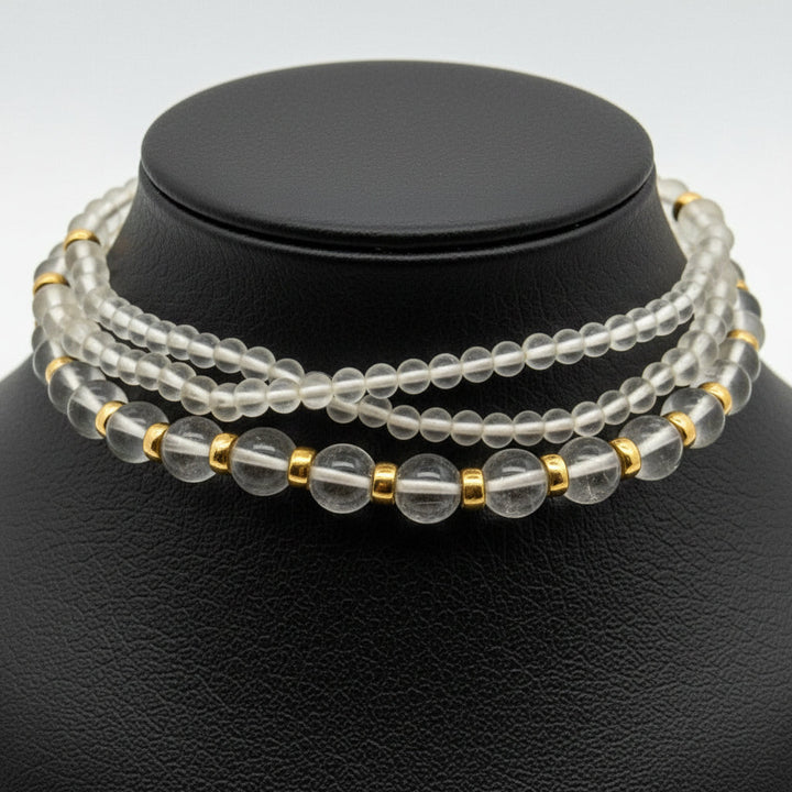 Rock Crystal Multi Strand and 14K Yellow Gold Necklace