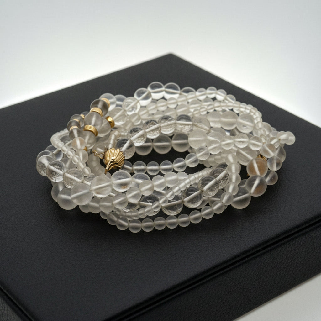 Rock Crystal Multi Strand and 14K Yellow Gold Necklace