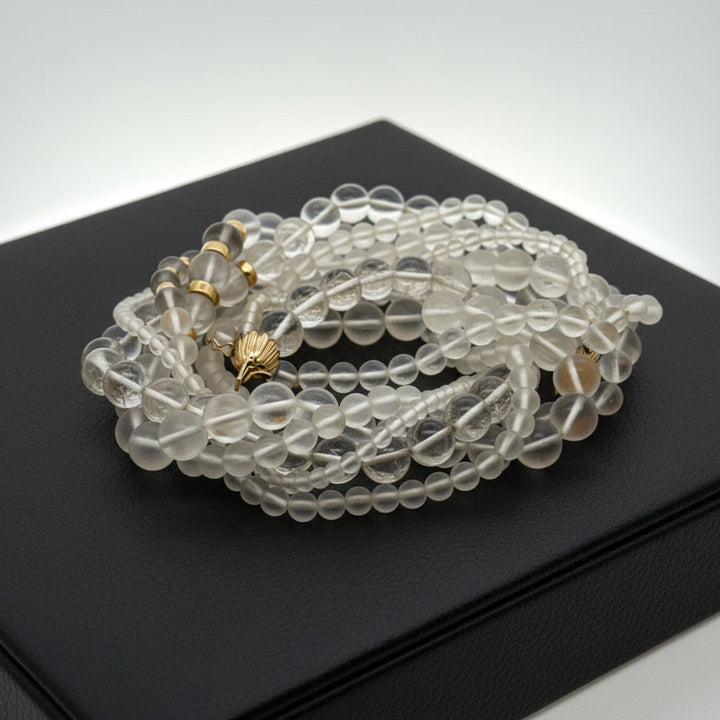 Rock Crystal Multi Strand and 14K Yellow Gold Necklace