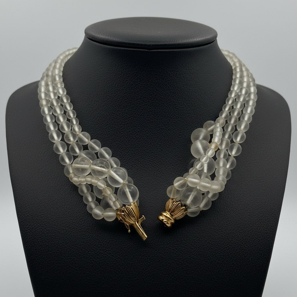 Rock Crystal Multi Strand and 14K Yellow Gold Necklace