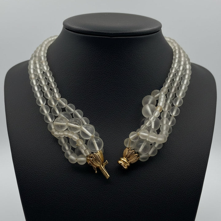 Rock Crystal Multi Strand and 14K Yellow Gold Necklace
