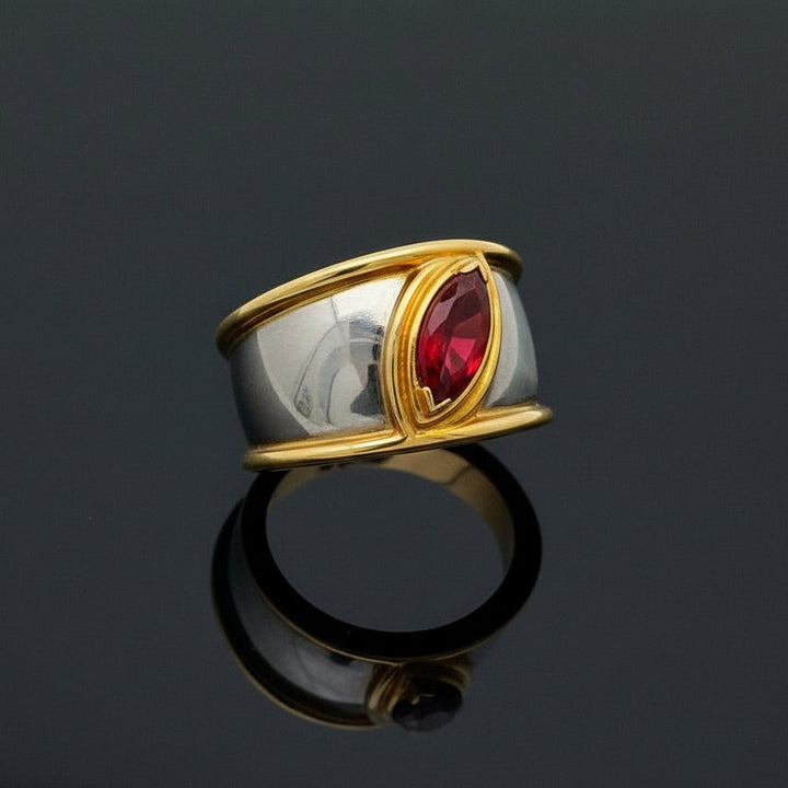 Italian Designer Vaglio Fine Ruby 18K White and Yellow Gold Ring