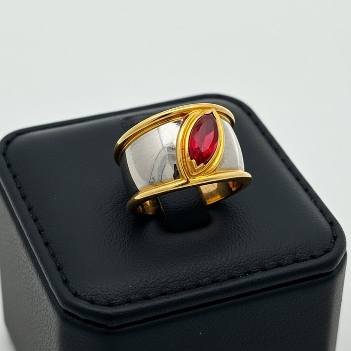Italian Designer Vaglio Fine Ruby 18K White and Yellow Gold Ring