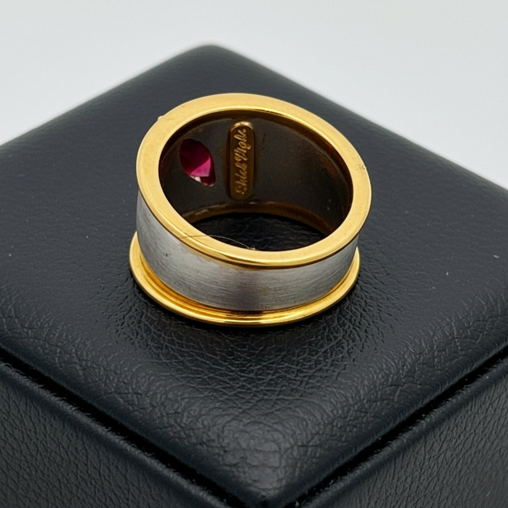 Italian Designer Vaglio Fine Ruby 18K White and Yellow Gold Ring