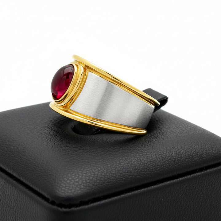 Italian Designer Vaglio Fine Ruby 18K White and Yellow Gold Ring