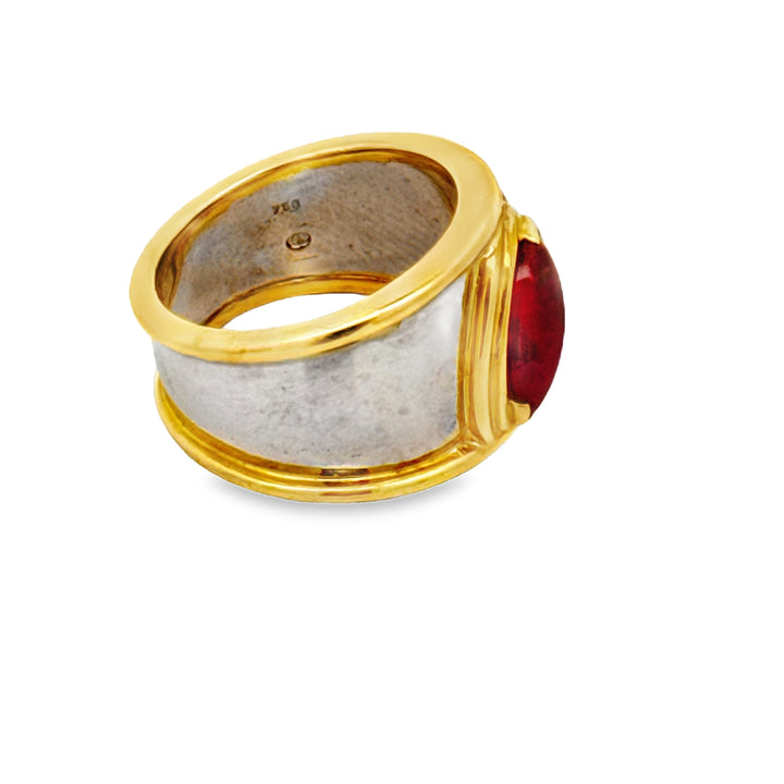 Italian Designer Vaglio Fine Ruby 18K White and Yellow Gold Ring