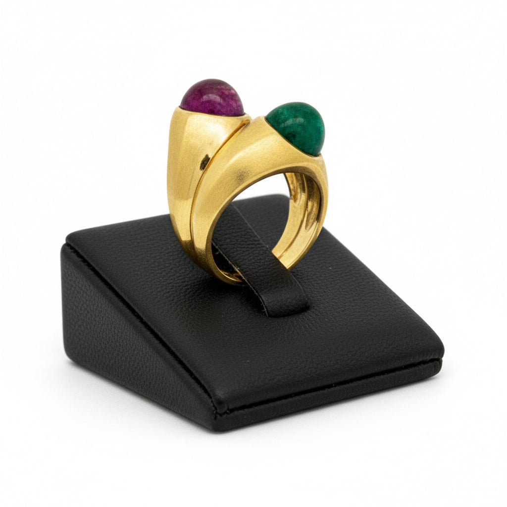 Italian Designer Vaglio Emerald and Ruby 18K Yellow Gold Ring
