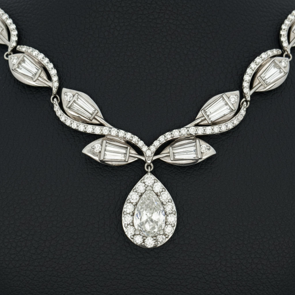 Modern Diamond and Platinum/18Kt White Gold Necklace