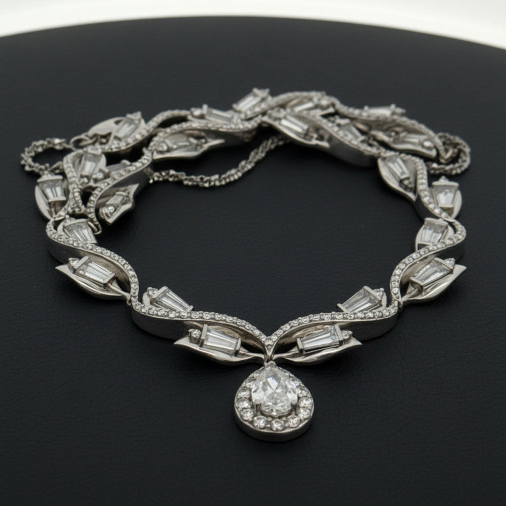 Modern Diamond and Platinum/18Kt White Gold Necklace