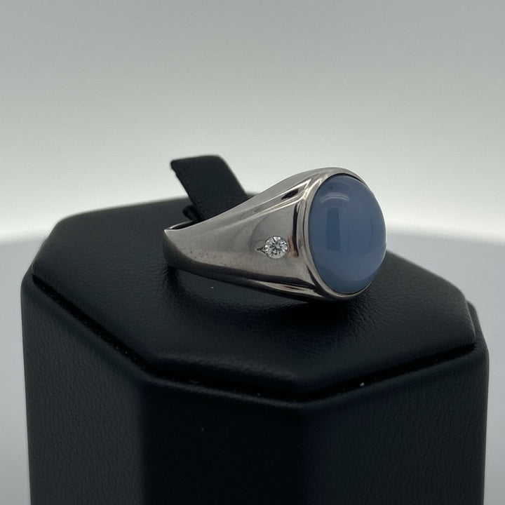 Natural Sri Lankan 12.50ct Blue Star Sapphire 14K White Gold Ring