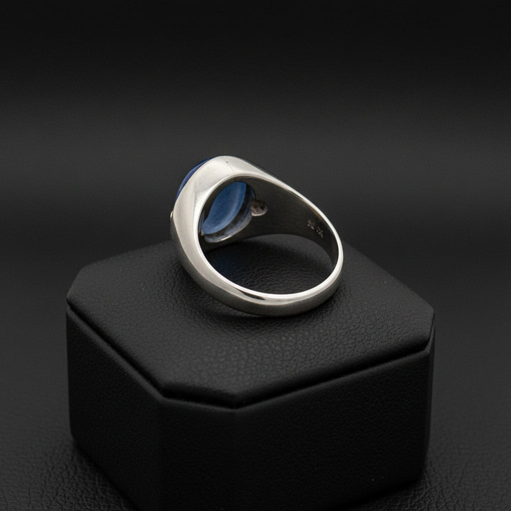 Natural Sri Lankan 12.50ct Blue Star Sapphire 14K White Gold Ring