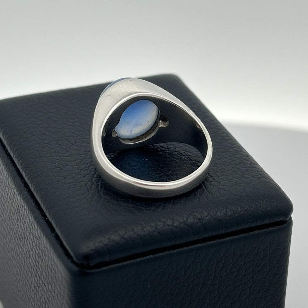 Natural Sri Lankan 12.50ct Blue Star Sapphire 14K White Gold Ring