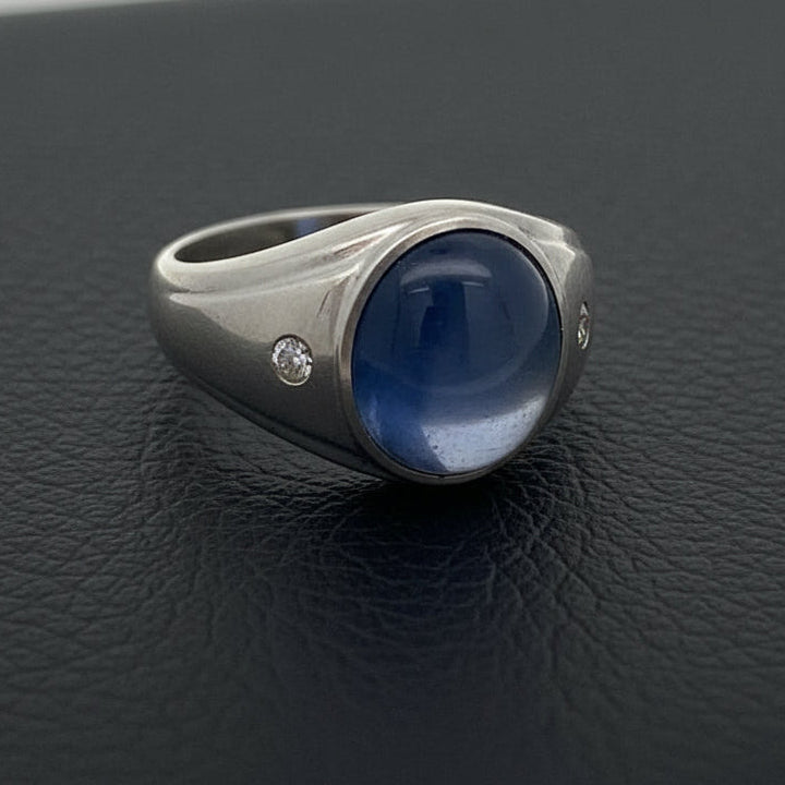 Natural Sri Lankan 12.50ct Blue Star Sapphire 14K White Gold Ring