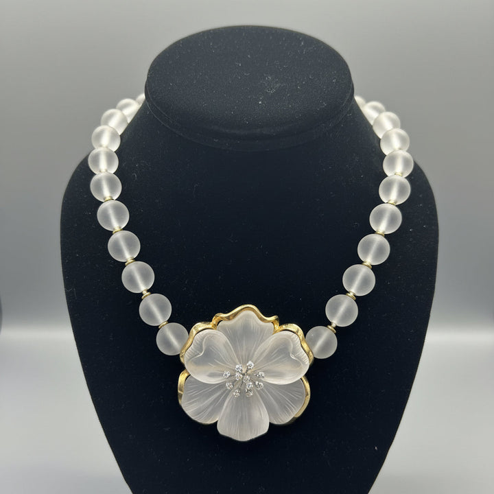 Designer Italian Roberto Paolini Diamonds and Rock Crystal 18Kt Yellow Gold Necklace