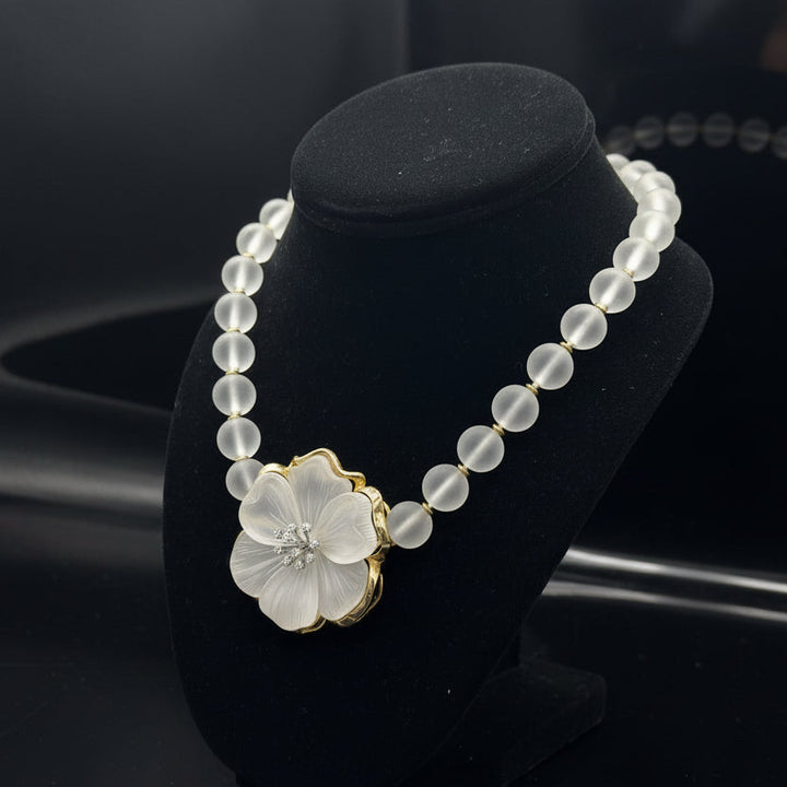 Designer Italian Roberto Paolini Diamonds and Rock Crystal 18Kt Yellow Gold Necklace