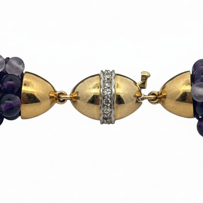 Amethyst and Diamond 8 Strand 14K Yellow Gold Necklace