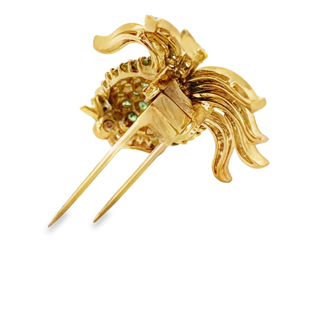 "The Squid" Tsavorite and Diamond 18K Yellow Gold Brooch