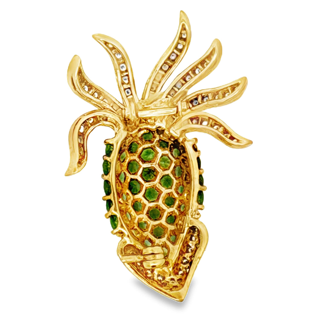 "The Squid" Tsavorite and Diamond 18K Yellow Gold Brooch