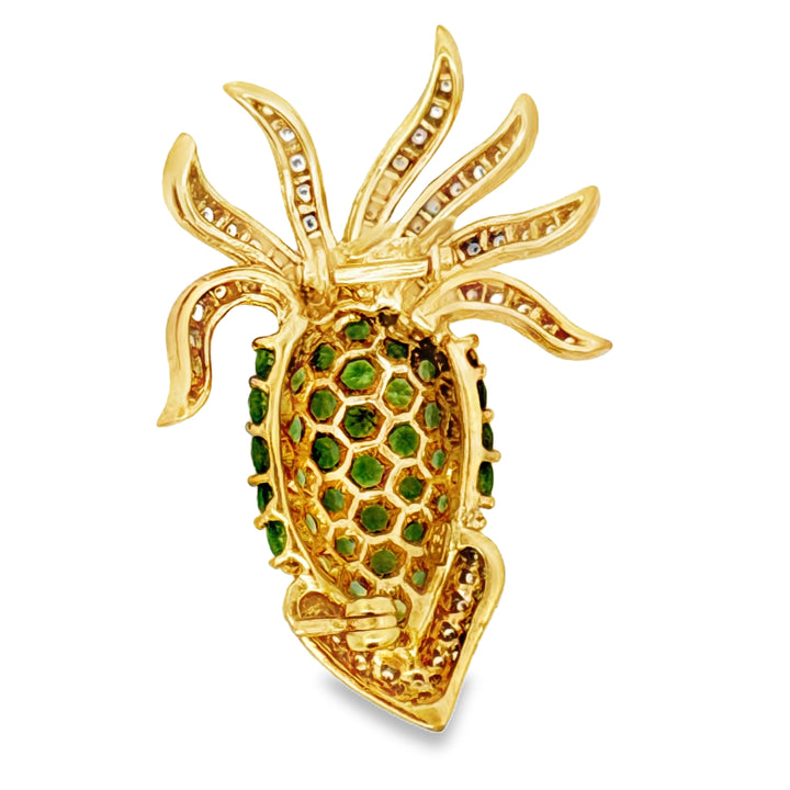"The Squid" Tsavorite and Diamond 18K Yellow Gold Brooch